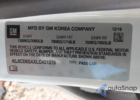 2020 Chevrolet Spark Fwd 1Lt Automatic from USA, damaged, VIN KL8CD6SAXLC451278